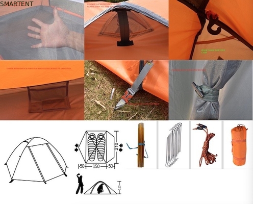 Facile à assembler Tentes de camping extérieures 210*180*130CM Orange 190T Polyester PU2000MM Tente à poteau en aluminium fournisseur
