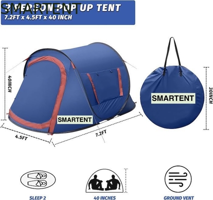 7.2FT*4.5FT*40Inch Facile à mettre en place pour 2 personnes Tente de camping en polyester résistant à l'eau bleu avec fenêtres en maille ventilées fournisseur