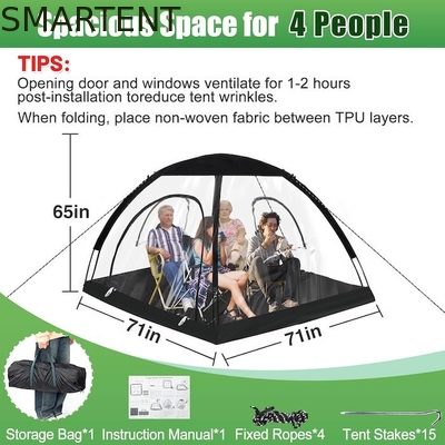 71*71*65'Inch 4 personnes TPU cadre en fibre de verre transparente rapidement mis en place imperméable à l'eau protection UV tente de sport pop-up fournisseur