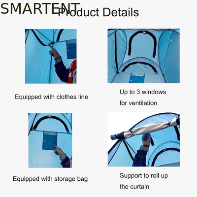 150*150*190CM imperméable à l'eau bleu 210T argenté revêtu de polyester UV protégé Pop Up tente de confidentialité avec fenêtres latérales ventilées fournisseur