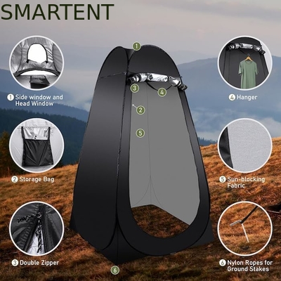 47.2*47.2*74.8 pouces Tente de confidentialité en polyester couverte d'argent noir avec protection UV pour les événements de camping sur la plage fournisseur