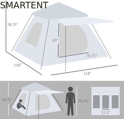 118*118*78.75 pouces 2 à 3 personnes imperméable à l'eau Tente de camping automatique avec poteaux en fibre de verre et fenêtres en maille fournisseur