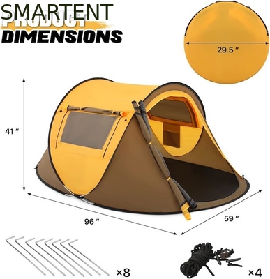 96*59*41 pouces de polyester jaune Tente de camping 4 saisons avec fenêtres en maille et conception imperméable pour 2 personnes fournisseur