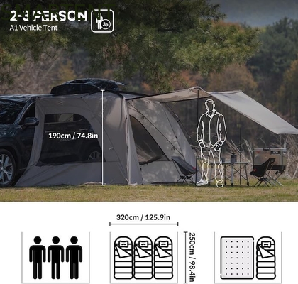 2.49*3.20*1.91M Tente de camping pour voiture grise portable imperméable PU3000MM Tissu en polyester revêtu Pour l'aventure en plein air fournisseur
