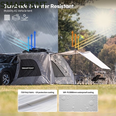 2.49*3.20*1.91M Tente de camping pour voiture grise portable imperméable PU3000MM Tissu en polyester revêtu Pour l'aventure en plein air fournisseur