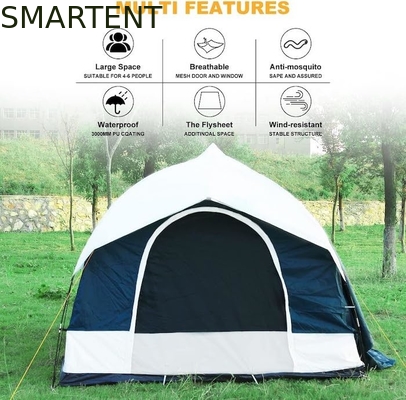 2.44*2.44*2.19M 6 personnes Tente de camping pour voiture en polyester revêtu d'un revêtement imperméable bleu avec 2 fenêtres 4 saisons fournisseur