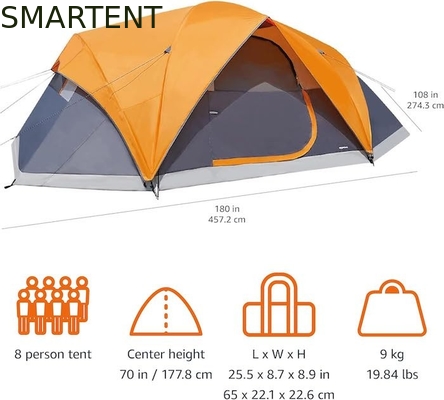 4.57*2.74*1.78M Tente de camping pour 8 personnes en extérieur à double couche grise imperméable en polyester pour les activités de 3 saisons fournisseur