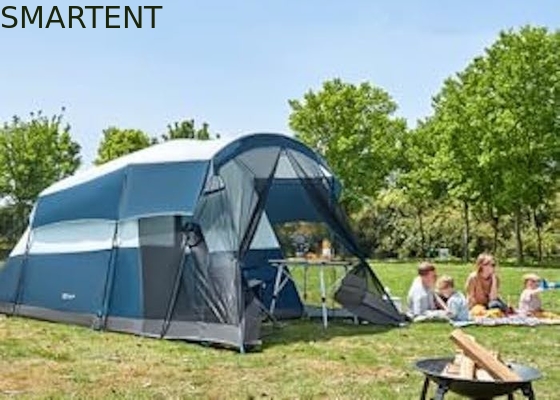 6.1*2.44*1.93M Tente de camping en extérieur à double couleur bleu-gris imperméable enduit en polyester grande tente de camping familiale adaptée pour 6-8 personnes fournisseur