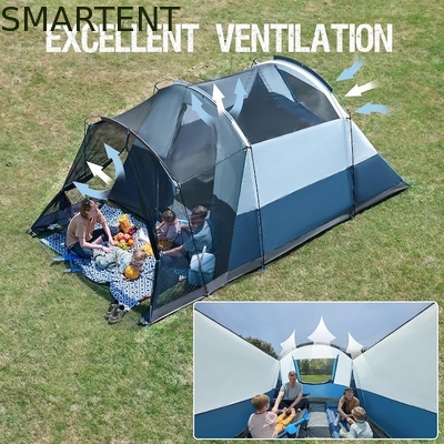 6.1*2.44*1.93M Tente de camping en extérieur à double couleur bleu-gris imperméable enduit en polyester grande tente de camping familiale adaptée pour 6-8 personnes fournisseur