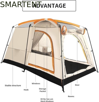 4-personne 3.3*2.1*1.85M Outdoor Tout temps Khaki imperméable enduit de polyester 2-house design tente de camping fournisseur