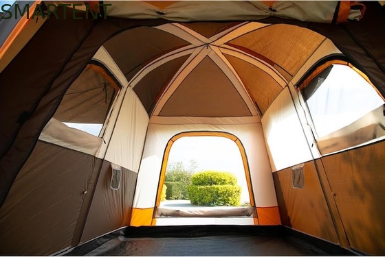 6 personnes Spacieux couleur brune imperméable revêtu de polyester extérieur grande famille camping Tentes avec poteaux en fibre de verre fournisseur