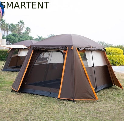 6 personnes Spacieux couleur brune imperméable revêtu de polyester extérieur grande famille camping Tentes avec poteaux en fibre de verre fournisseur