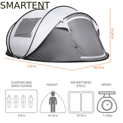 280*200*130CM gris imperméable à l'eau PU2000MM enduit 190T polyester 4 saisons Pop Up Tent Boat avec fenêtres en maille pour le camping fournisseur
