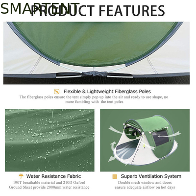 2 personnes 245*148*100CM Polyester étanche vert Camping extérieur Spacieux Pop Up Boat Tent Avec Ventilation en maille fournisseur