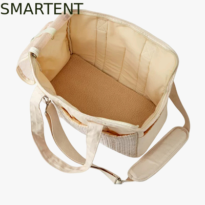 Sac de voyage pour chat en toile beige 38*18*30CM, adorables accessoires pour animaux de compagnie, sac à bandoulière avec collection de tissu doux fournisseur