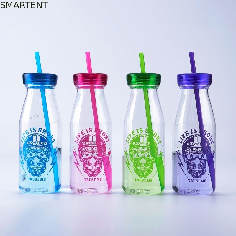 Bouteilles d'eau en plastique promotionnelles 450ML de séance d'entraînement de bouteille de boissons de mode avec Straw Milk Flask fournisseur