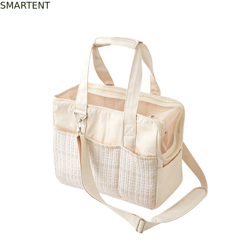 Sac de voyage pour chat en toile beige 38*18*30CM, adorables accessoires pour animaux de compagnie, sac à bandoulière avec collection de tissu doux fournisseur