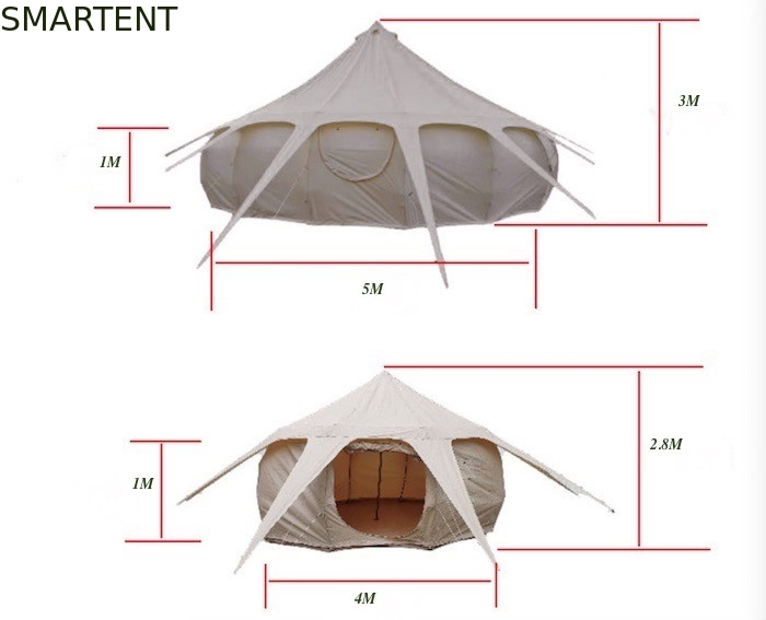 300*300*200CM 5M 280GSM Beige Résistant à l'eau enduit de coton Lotus Design Glamping Tente de camping en plein air fournisseur